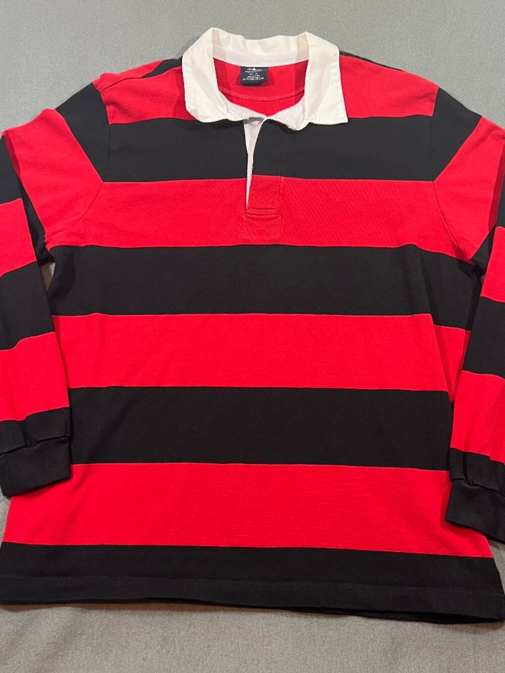 Charles River Apparel Classic Rugby Long Sleeve Shirt XL Black Red 100% Cotton
